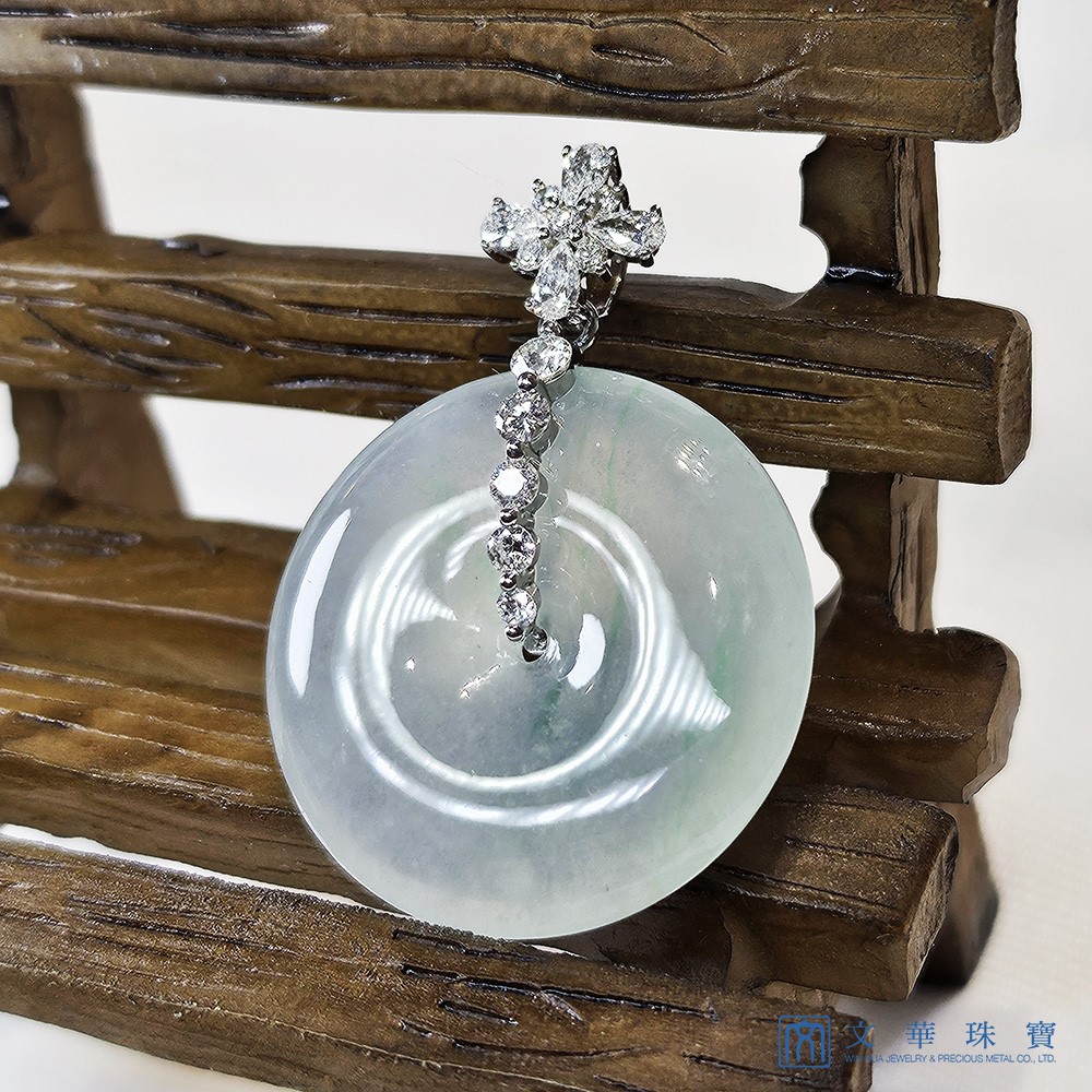 高冰綠絲平安扣鑽墜 