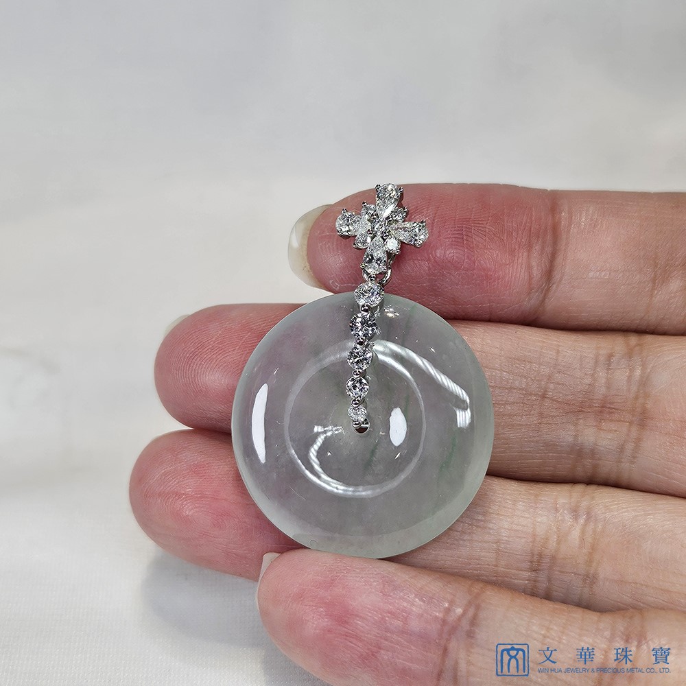 高冰綠絲平安扣鑽墜 