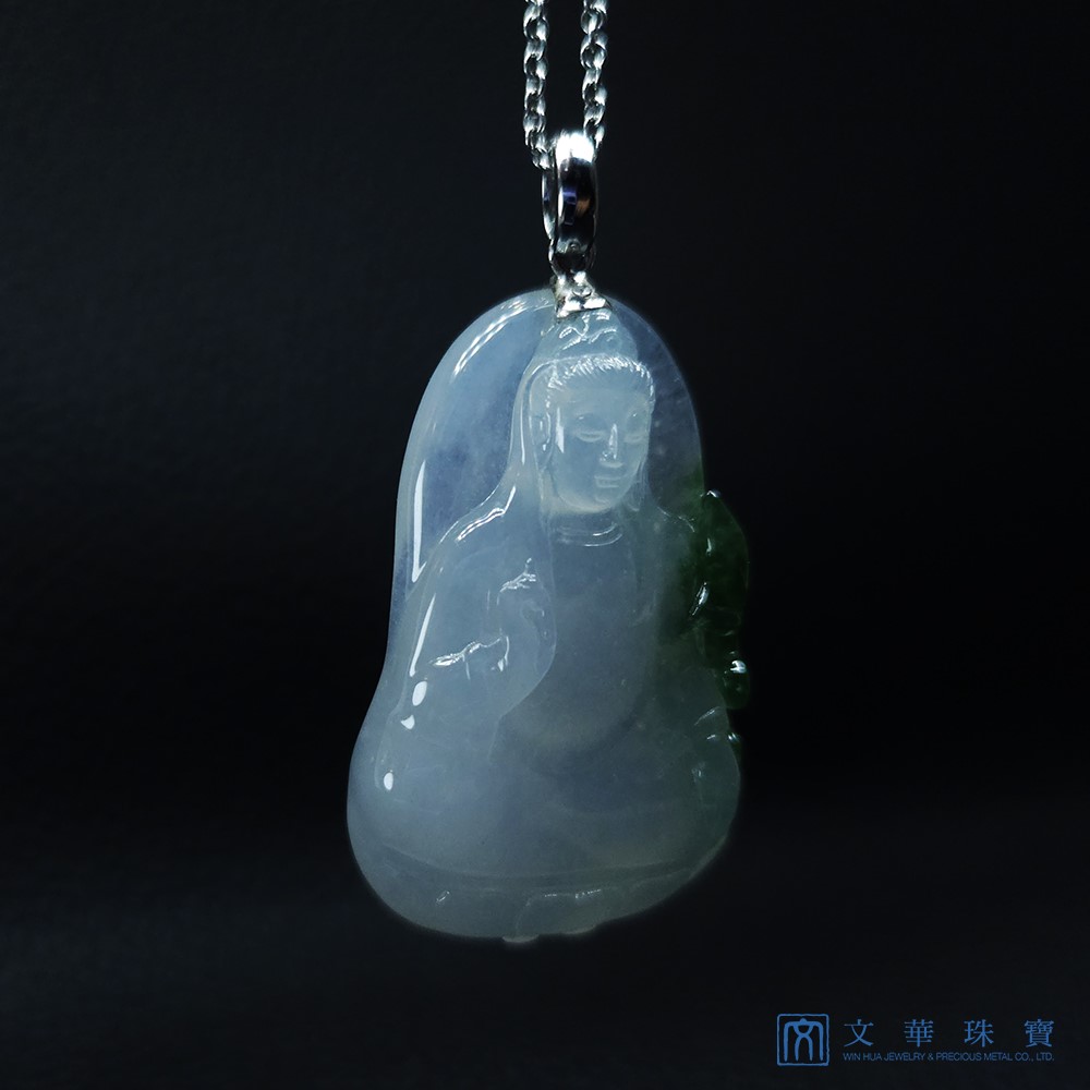 玻璃種帶翠綠素衣觀音 附中國寶石證書