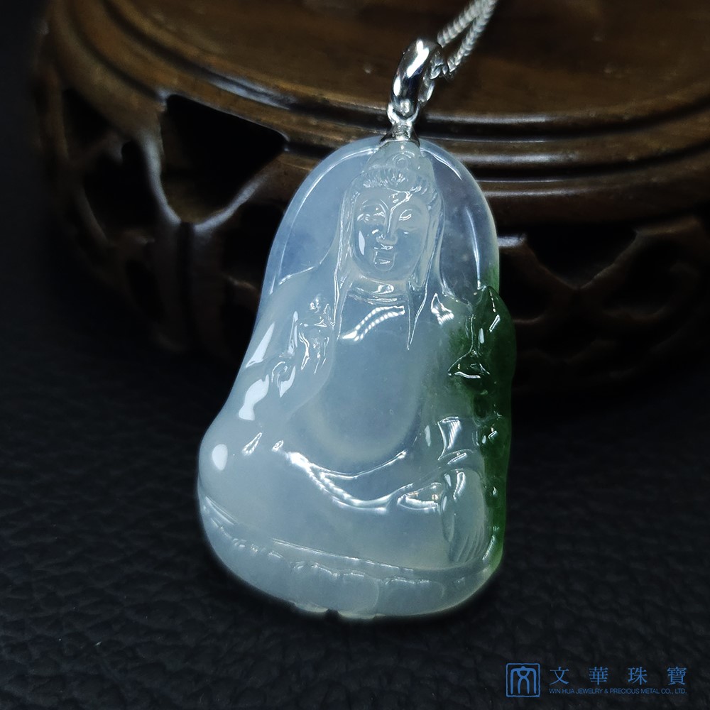 玻璃種帶翠綠素衣觀音 附中國寶石證書