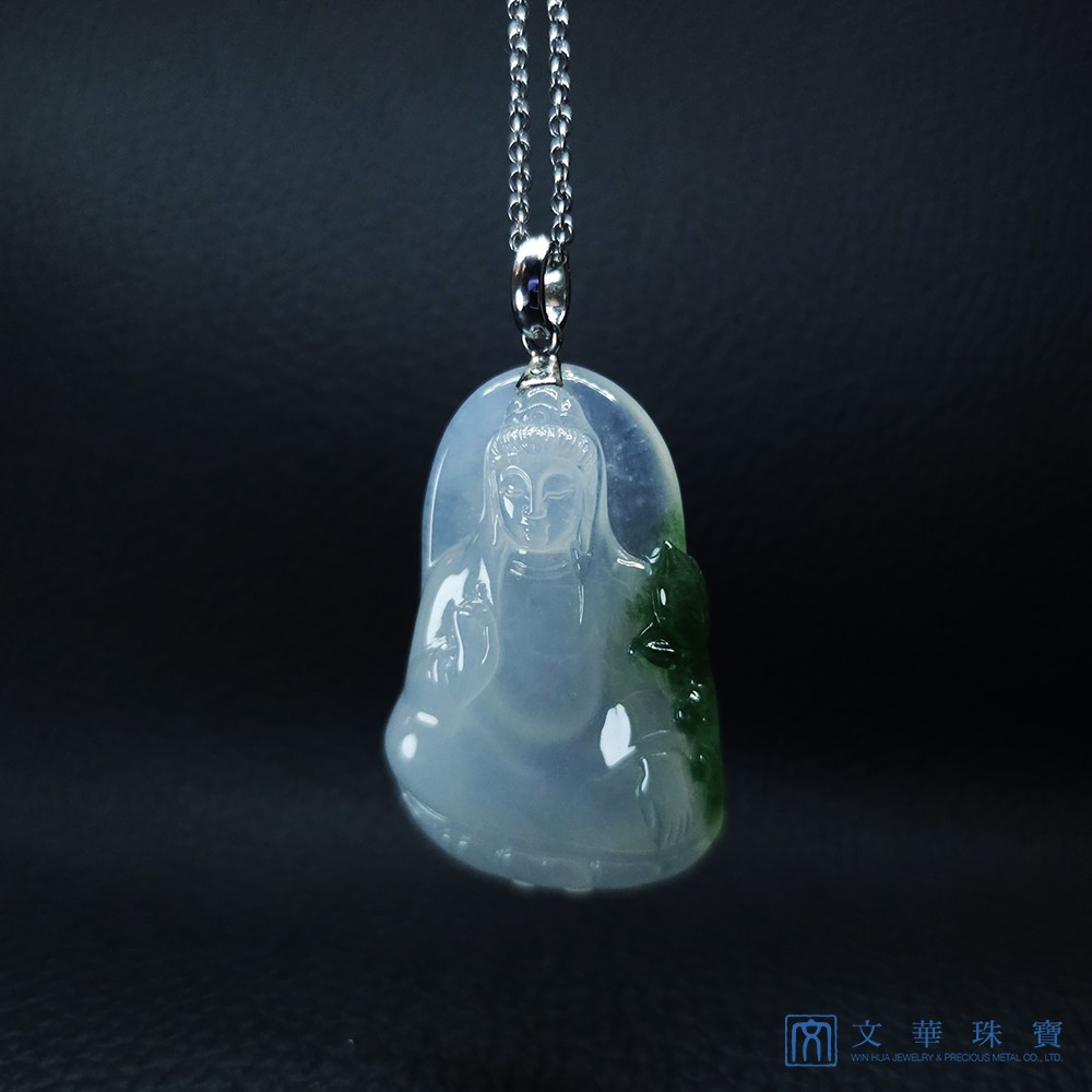 玻璃種帶翠綠素衣觀音 附中國寶石證書