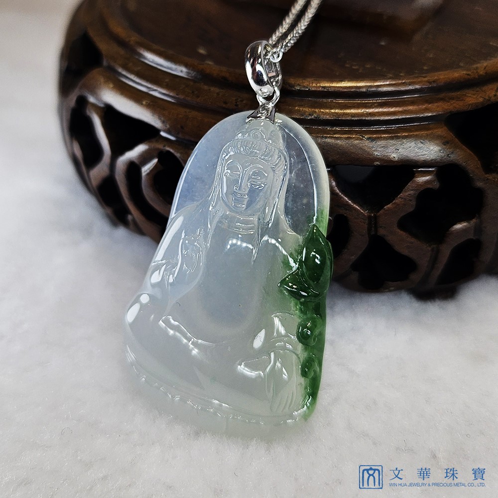 玻璃種帶翠綠素衣觀音 附中國寶石證書