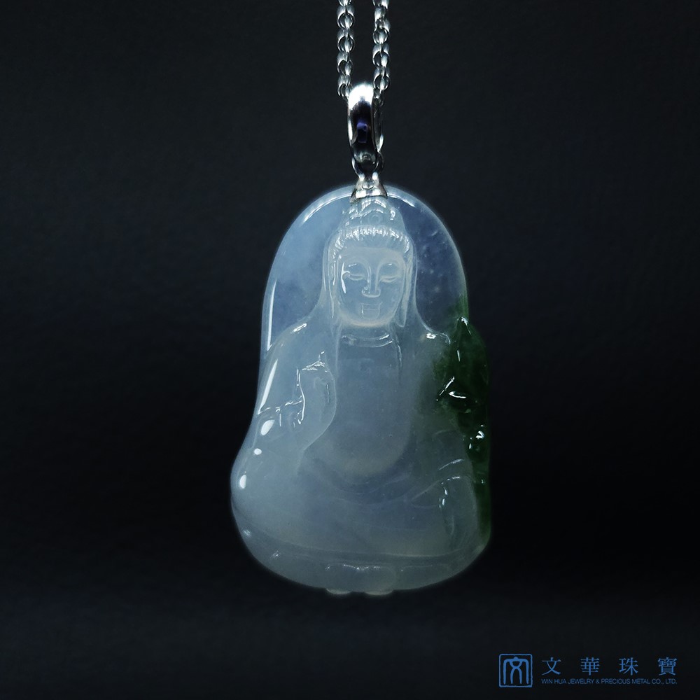 玻璃種帶翠綠素衣觀音 附中國寶石證書
