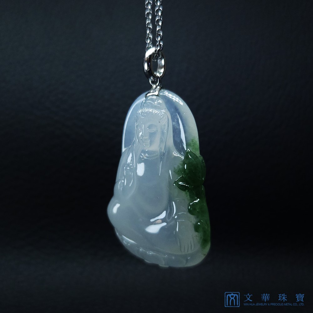 玻璃種帶翠綠素衣觀音 附中國寶石證書