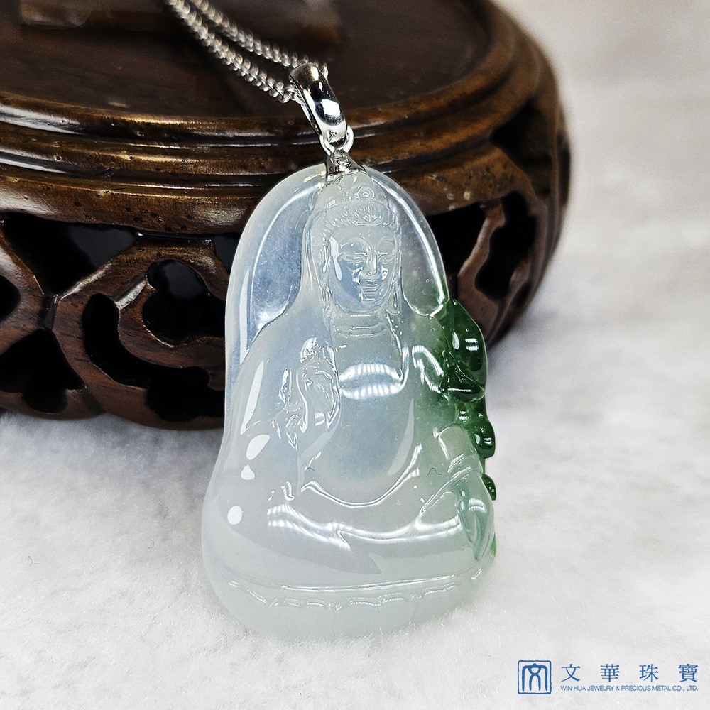 玻璃種帶翠綠素衣觀音 附中國寶石證書