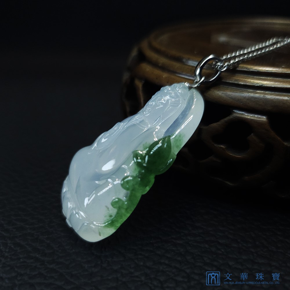 玻璃種帶翠綠素衣觀音 附中國寶石證書