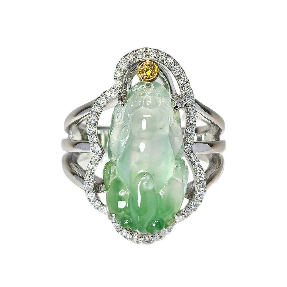 玻璃種貔貅咬錢玉戒 國際圍11號