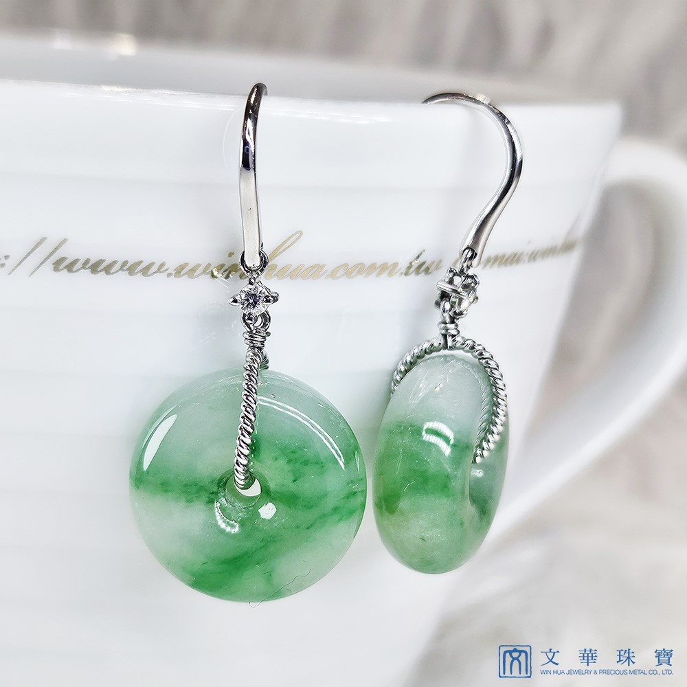 冰糯陽綠平安扣翡翠耳環 白K金585(已售出)