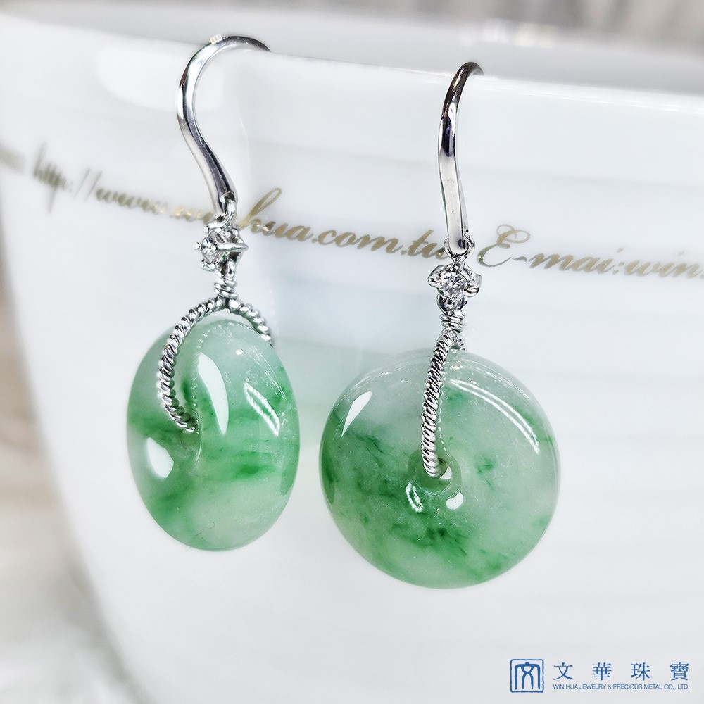 冰糯陽綠平安扣翡翠耳環 白K金585(已售出)