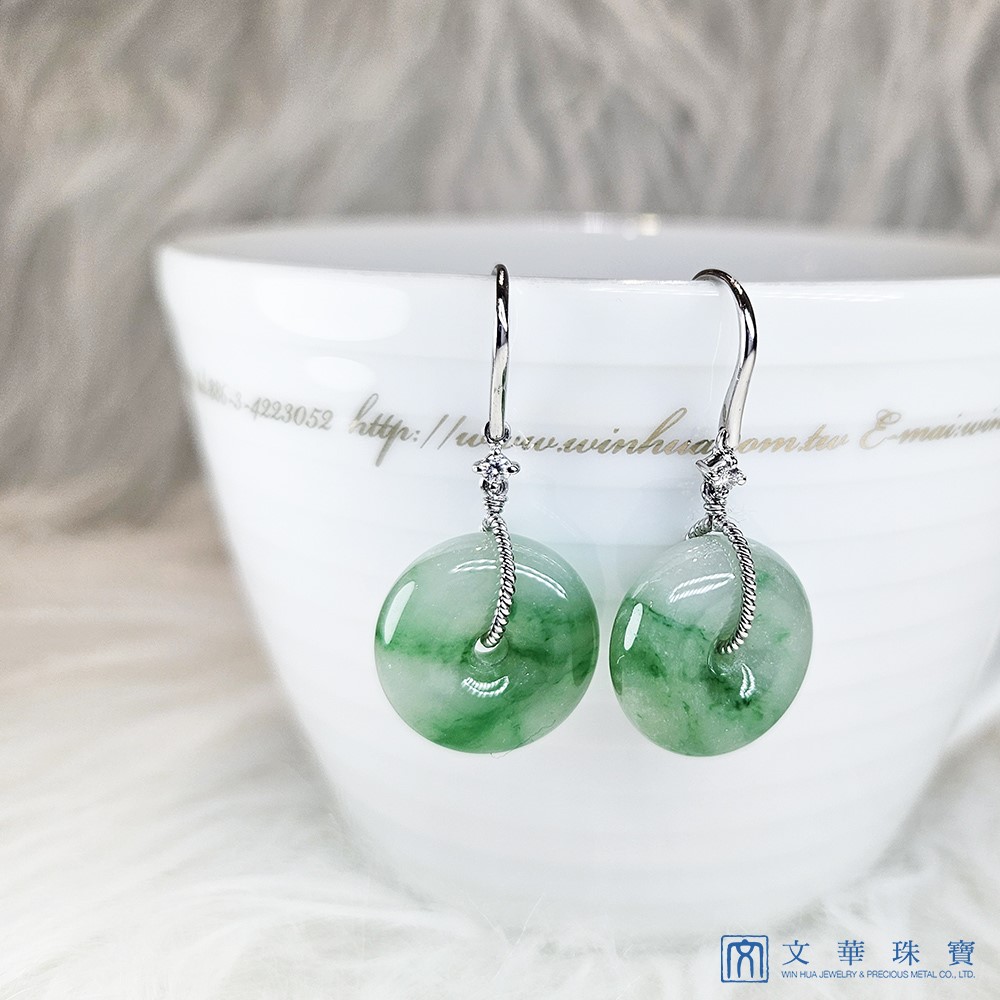 冰糯陽綠平安扣翡翠耳環 白K金585(已售出)