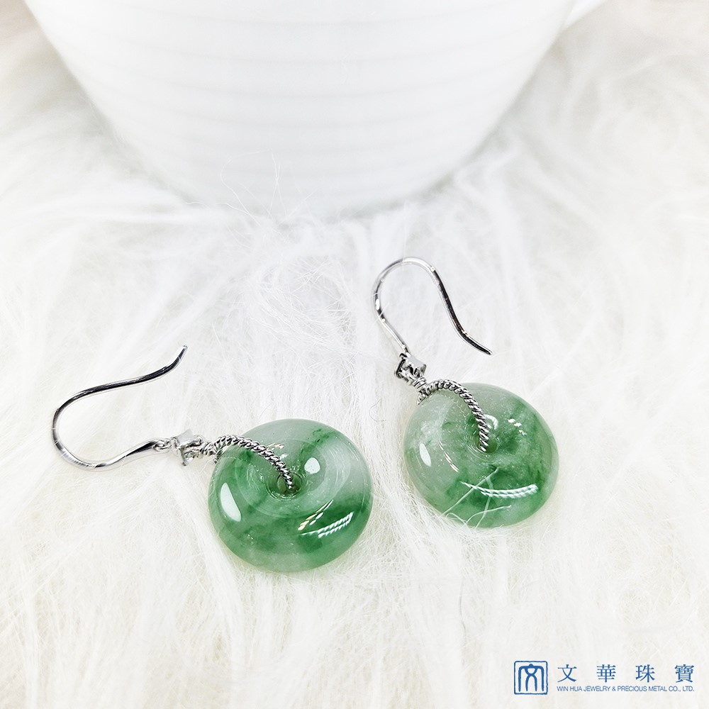 冰糯陽綠平安扣翡翠耳環 白K金585(已售出)