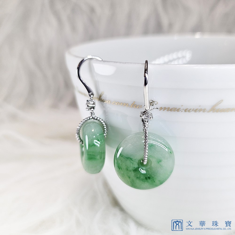 冰糯陽綠平安扣翡翠耳環 白K金585(已售出)