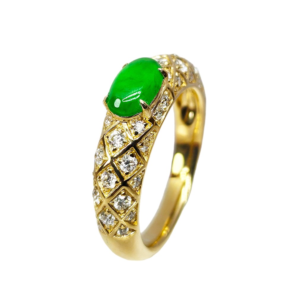 翡翠帝王綠蛋黃K鑽戒 國際圍8號