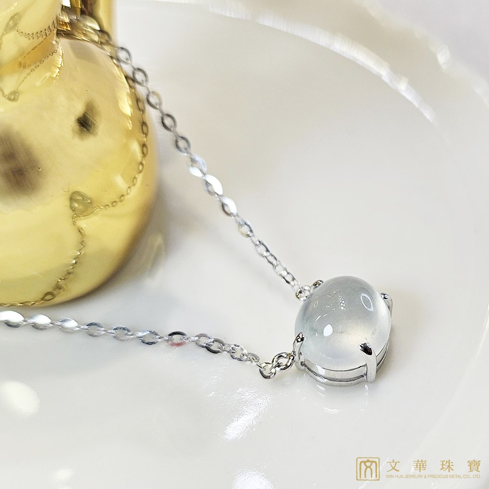 玻璃種蛋面翡翠項鍊 白K金750(已售出)