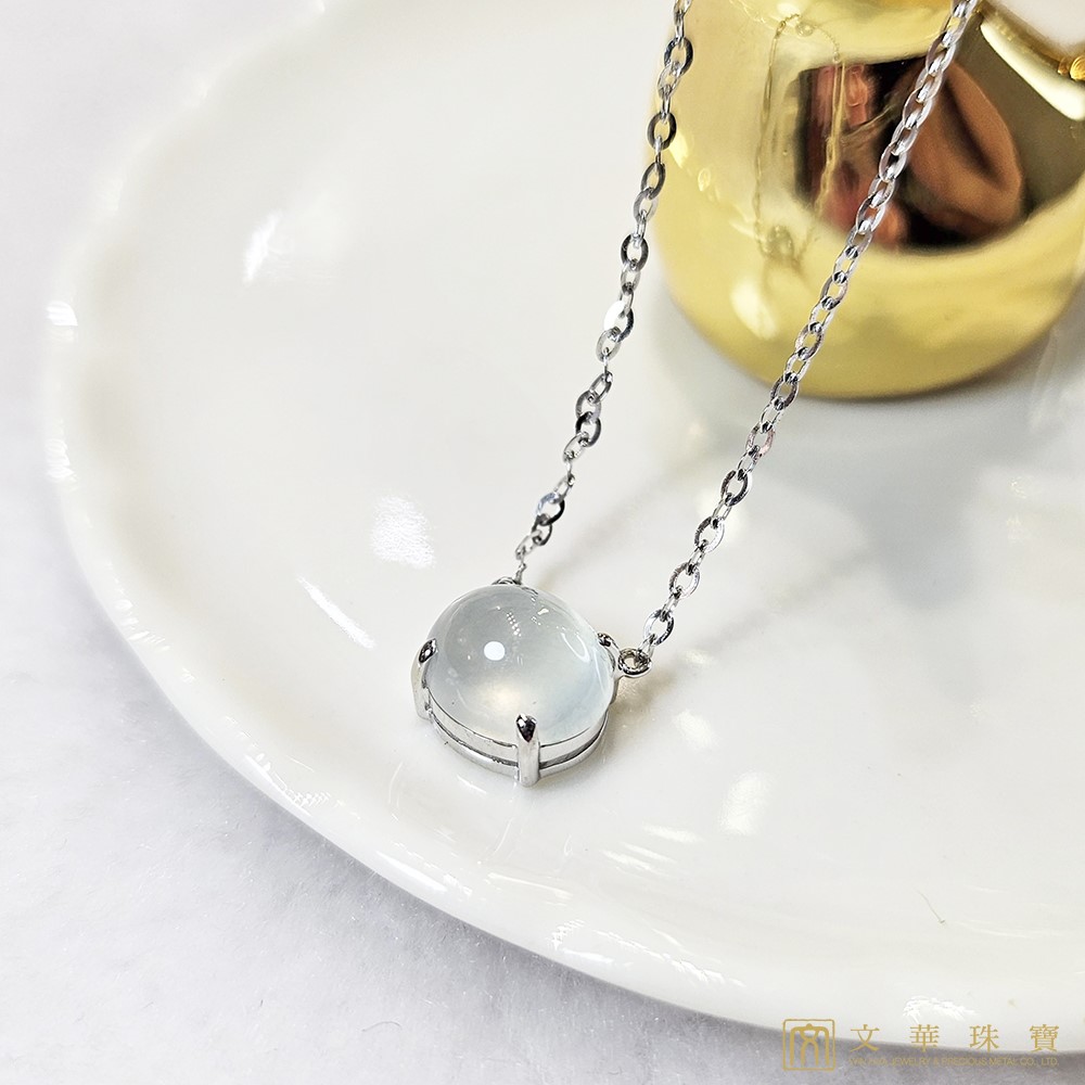 玻璃種蛋面翡翠項鍊 白K金750(已售出)