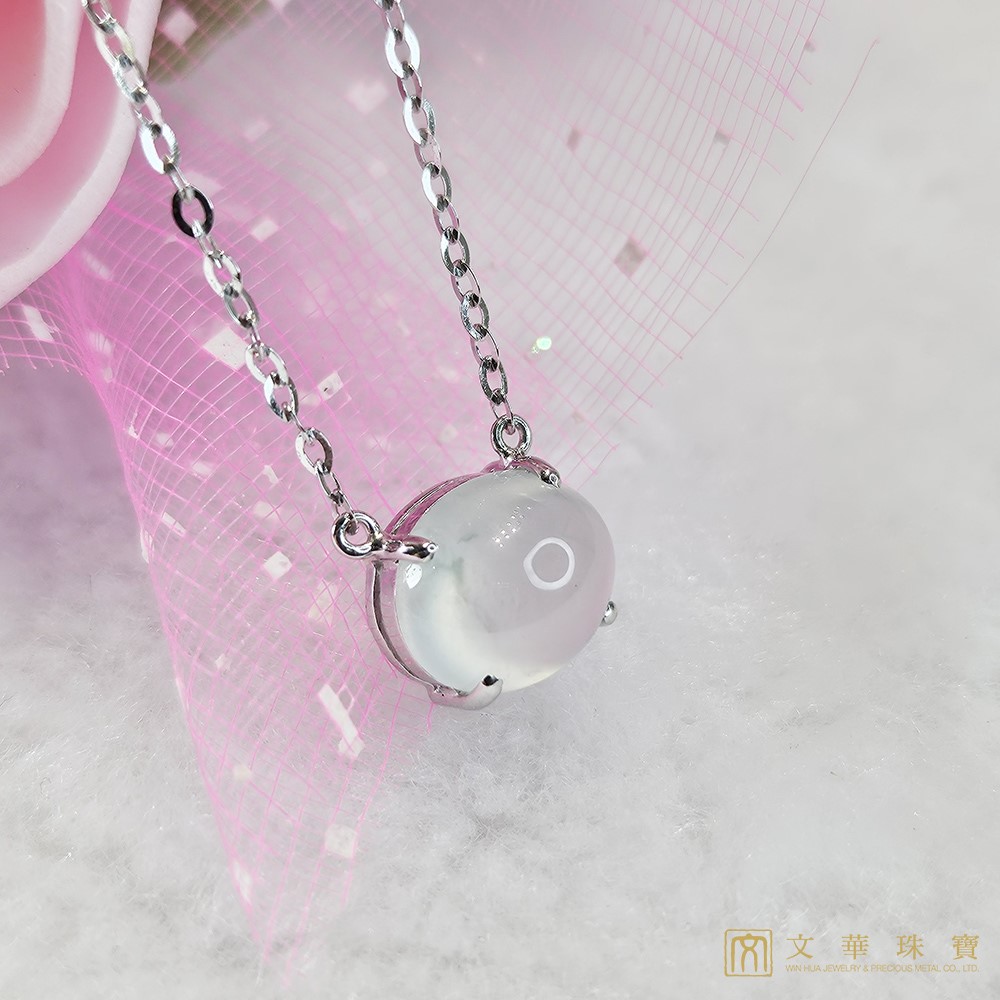 玻璃種蛋面翡翠項鍊 白K金750(已售出)