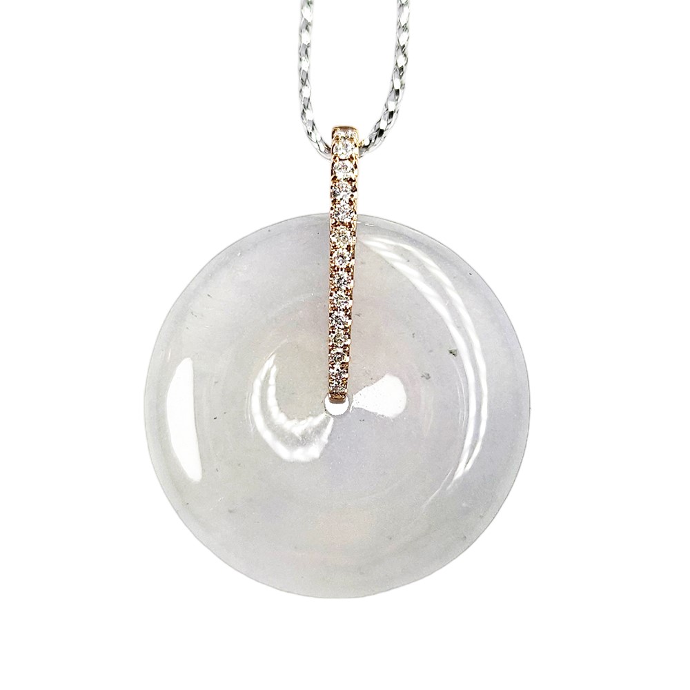 高冰起光玫瑰金平安扣鑽墜