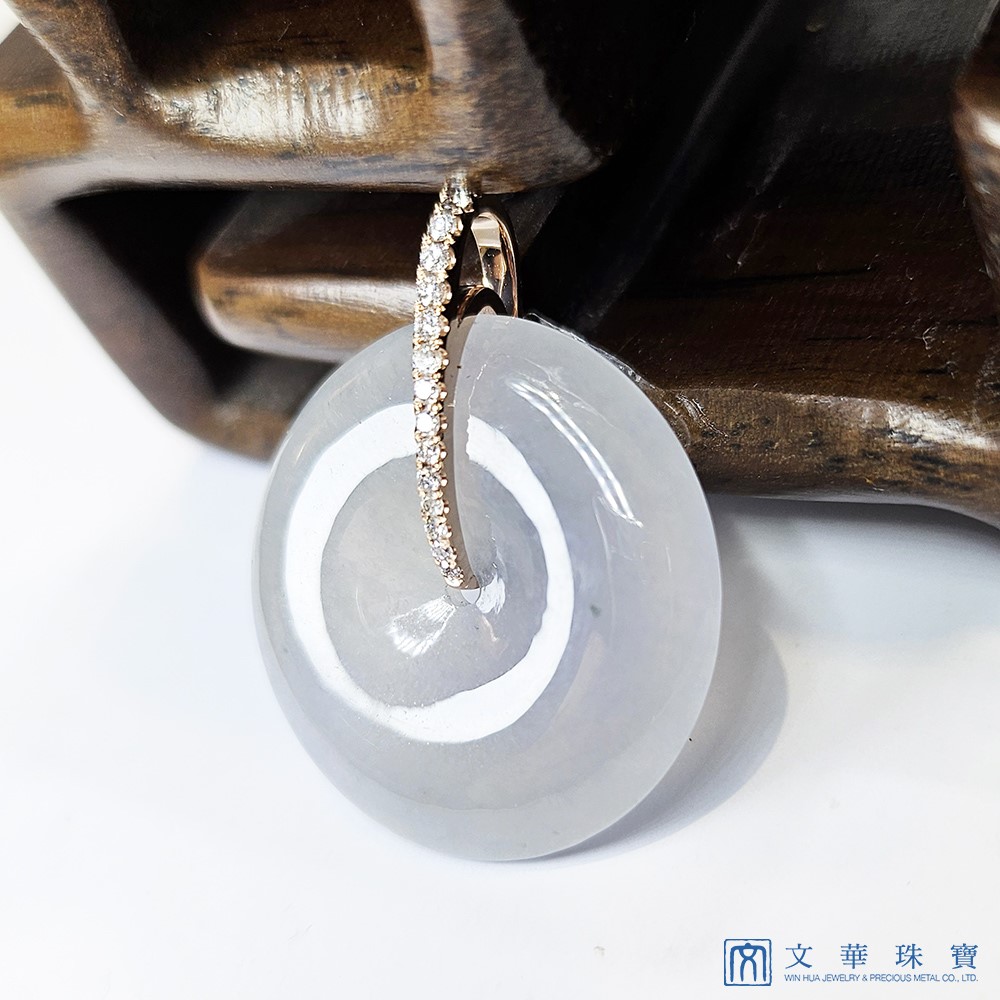 高冰起光玫瑰金平安扣鑽墜