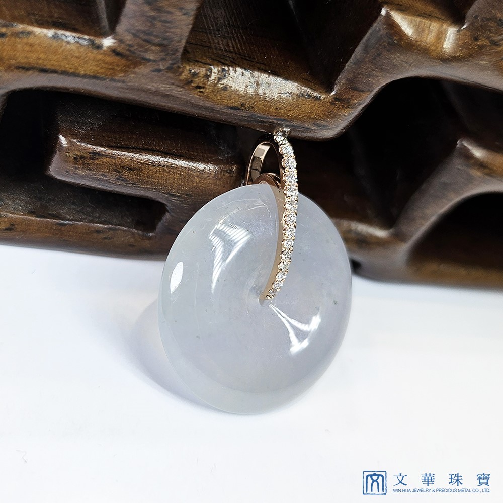 高冰起光玫瑰金平安扣鑽墜