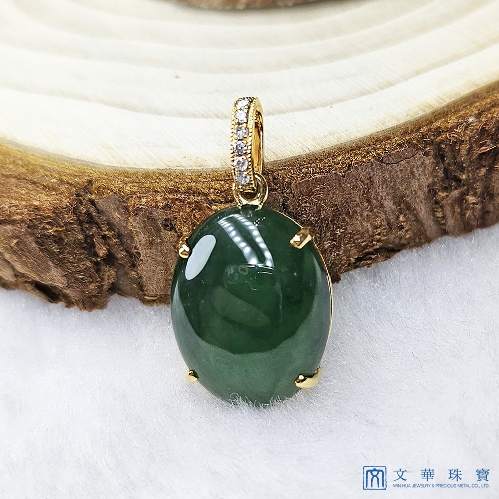 翡翠冰種滿綠蛋面黃K玉墜