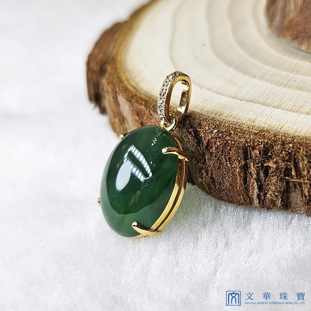 翡翠冰種滿綠蛋面黃K玉墜