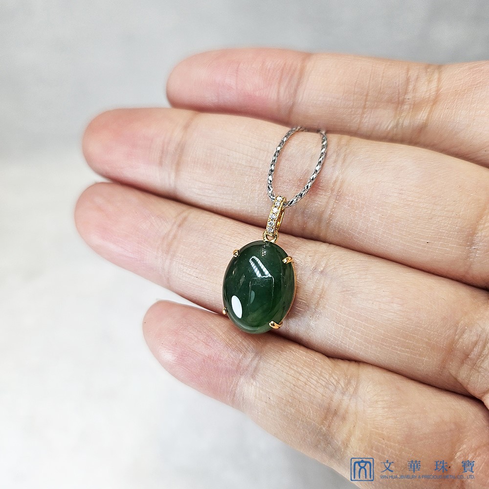 翡翠冰種滿綠蛋面黃K玉墜