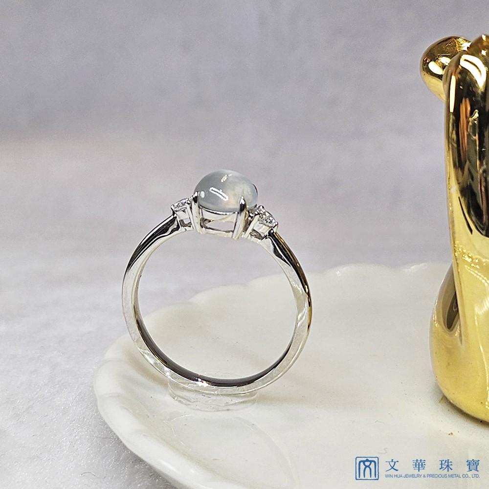 玻璃種蛋面簡約翡翠戒指 國際圍12圍