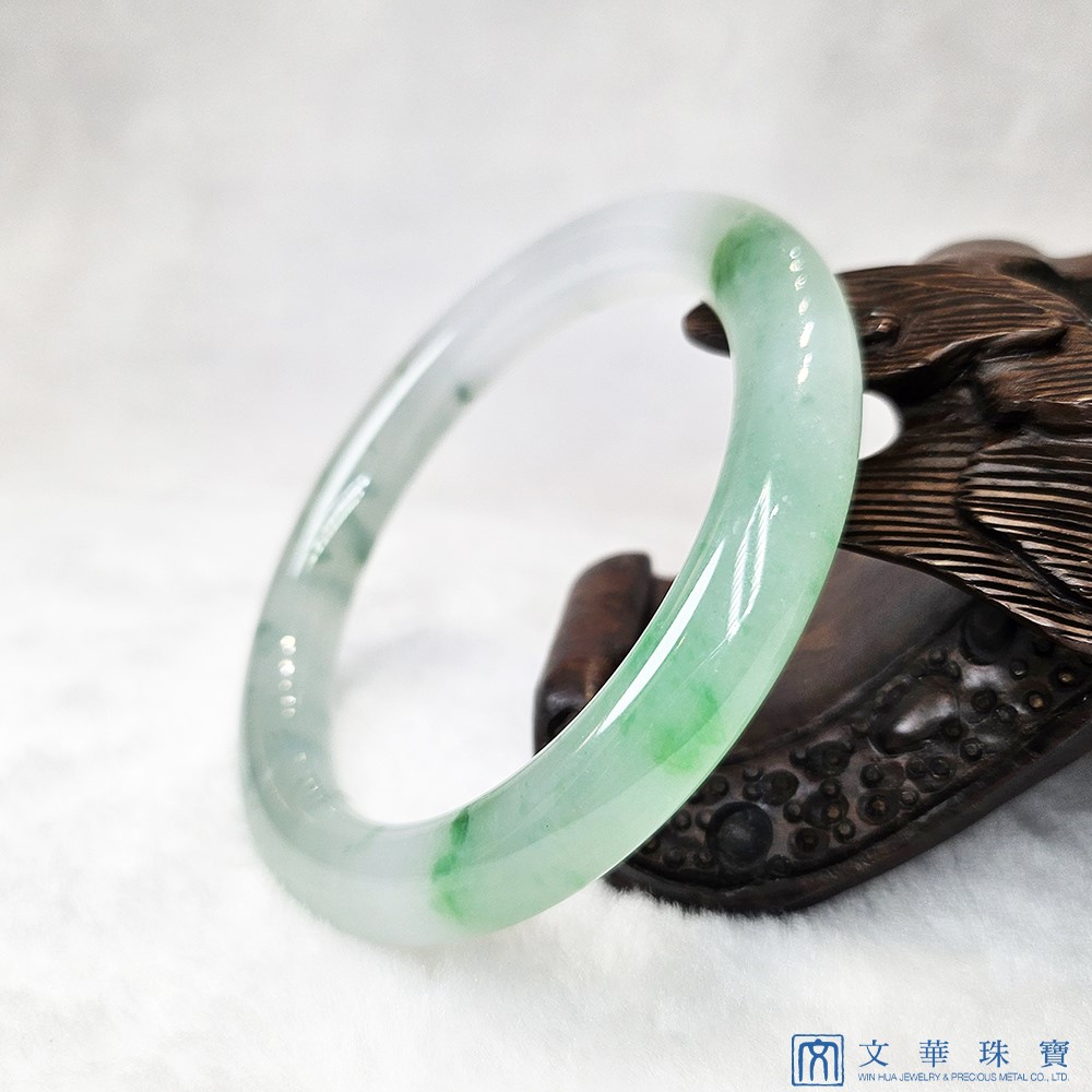 冰種半綠半飄花圓骨鐲 