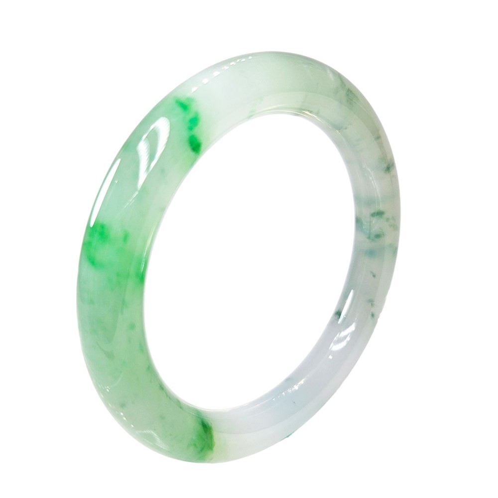 冰種半綠半飄花圓骨鐲 