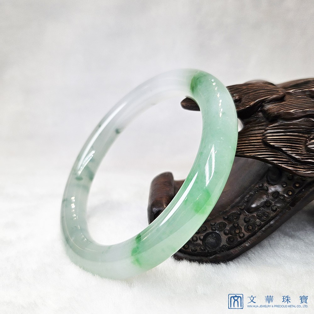 冰種半綠半飄花圓骨鐲 
