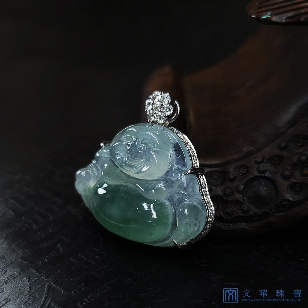 玻璃地金絲種彌勒佛玉墜(已售出)