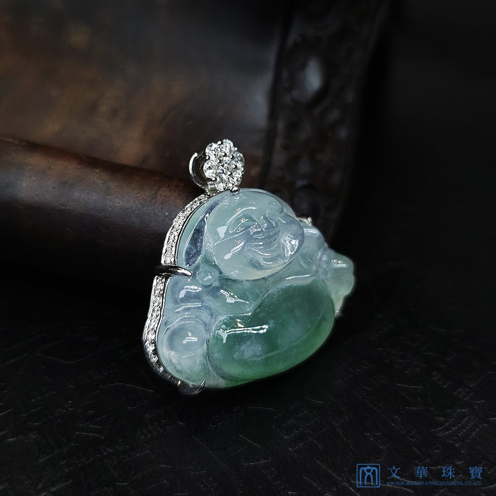 玻璃地金絲種彌勒佛玉墜(已售出)