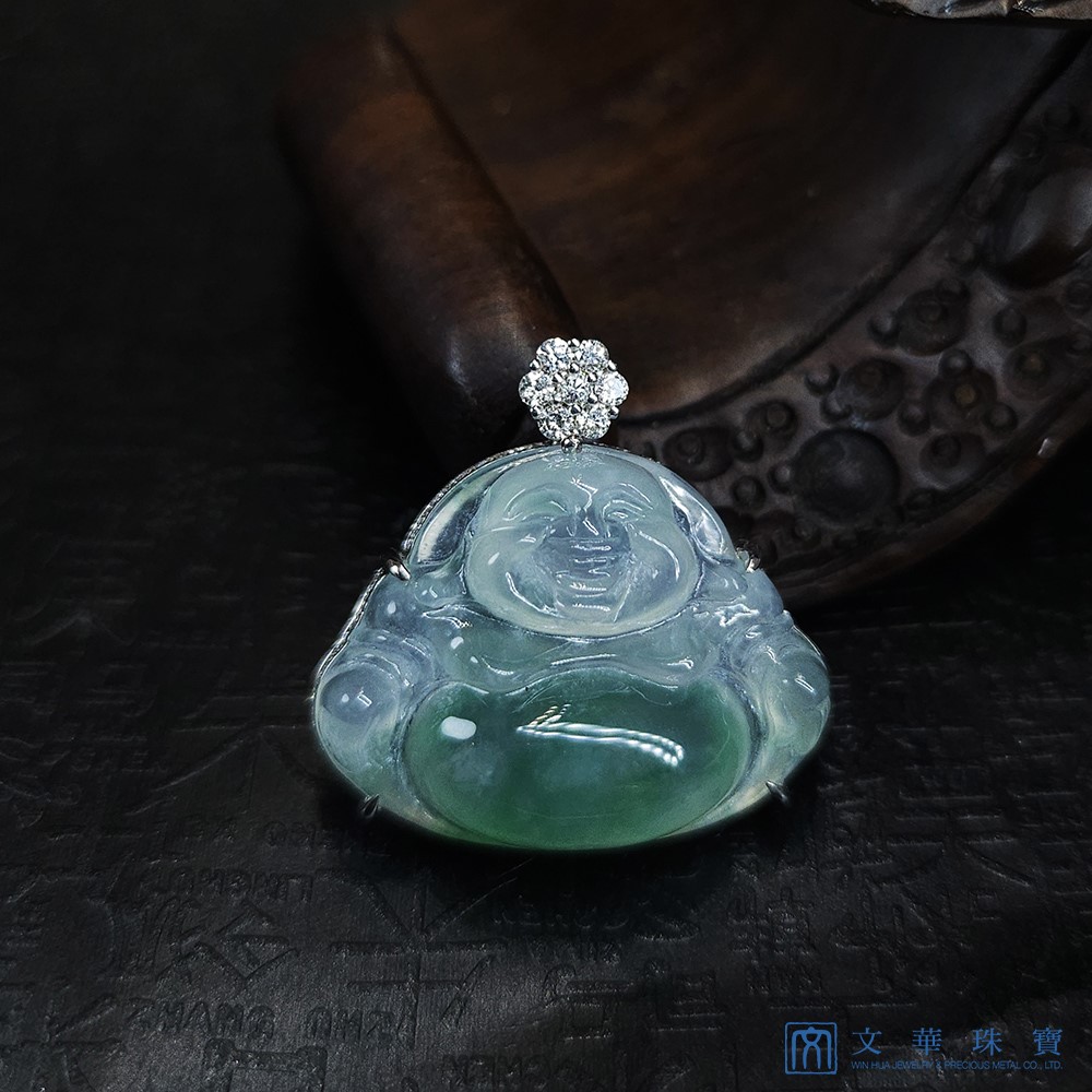 玻璃地金絲種彌勒佛玉墜(已售出)