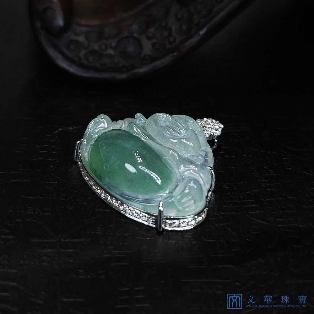 玻璃地金絲種彌勒佛玉墜(已售出)