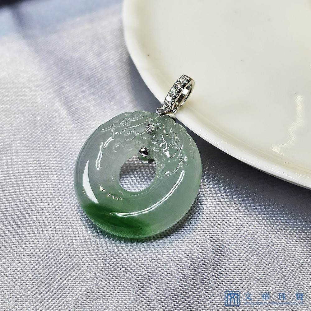 冰底帶綠雙龍戲珠平安扣(已售出)