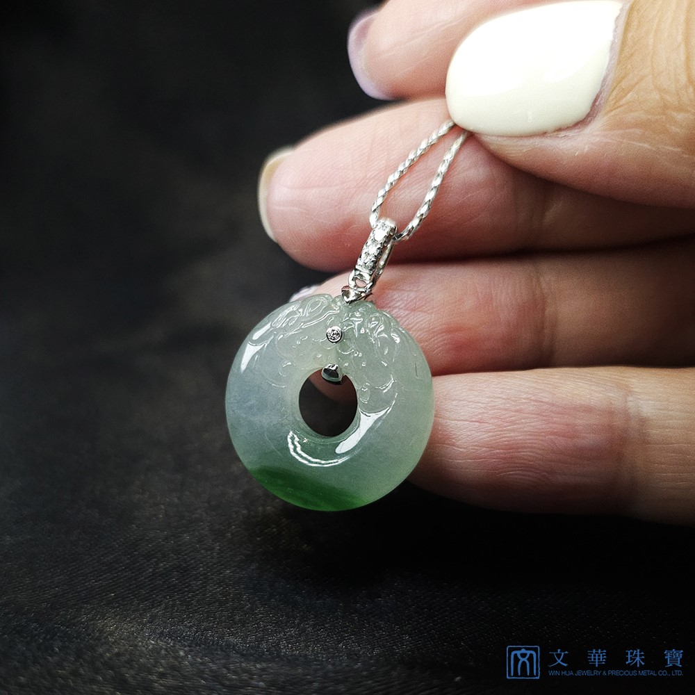 冰底帶綠雙龍戲珠平安扣(已售出)