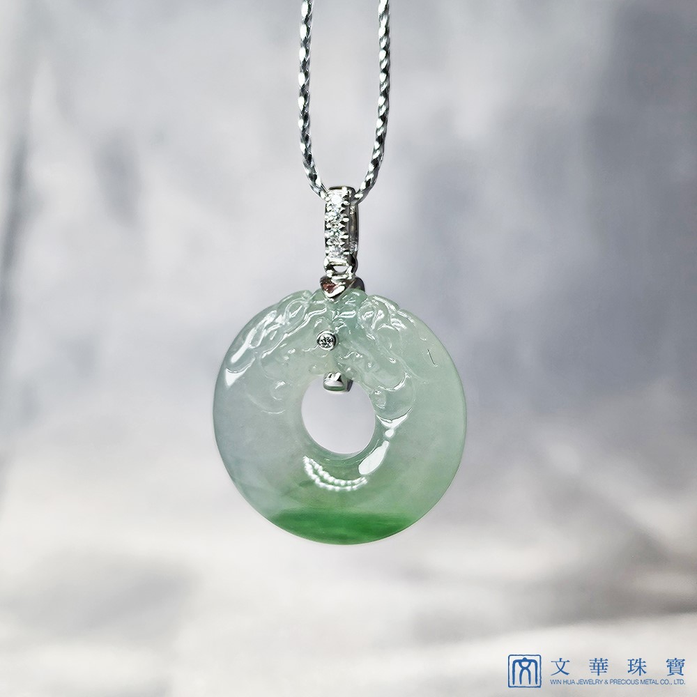 冰底帶綠雙龍戲珠平安扣(已售出)