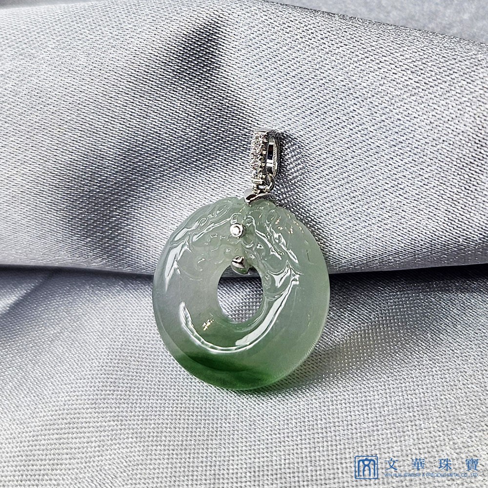 冰底帶綠雙龍戲珠平安扣(已售出)