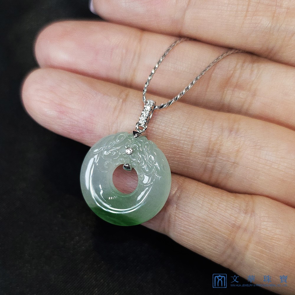 冰底帶綠雙龍戲珠平安扣(已售出)