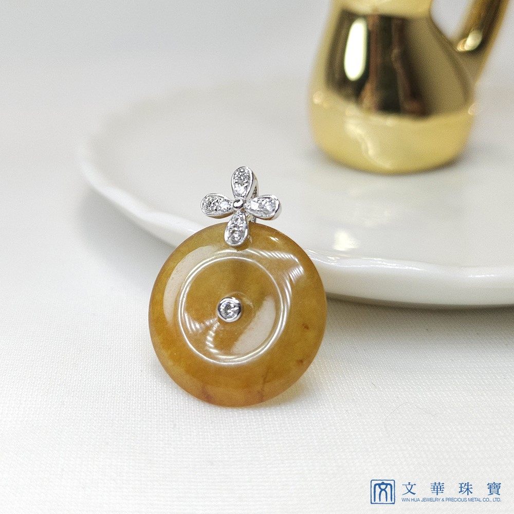 冰種黃翡平安扣花花鑽墜