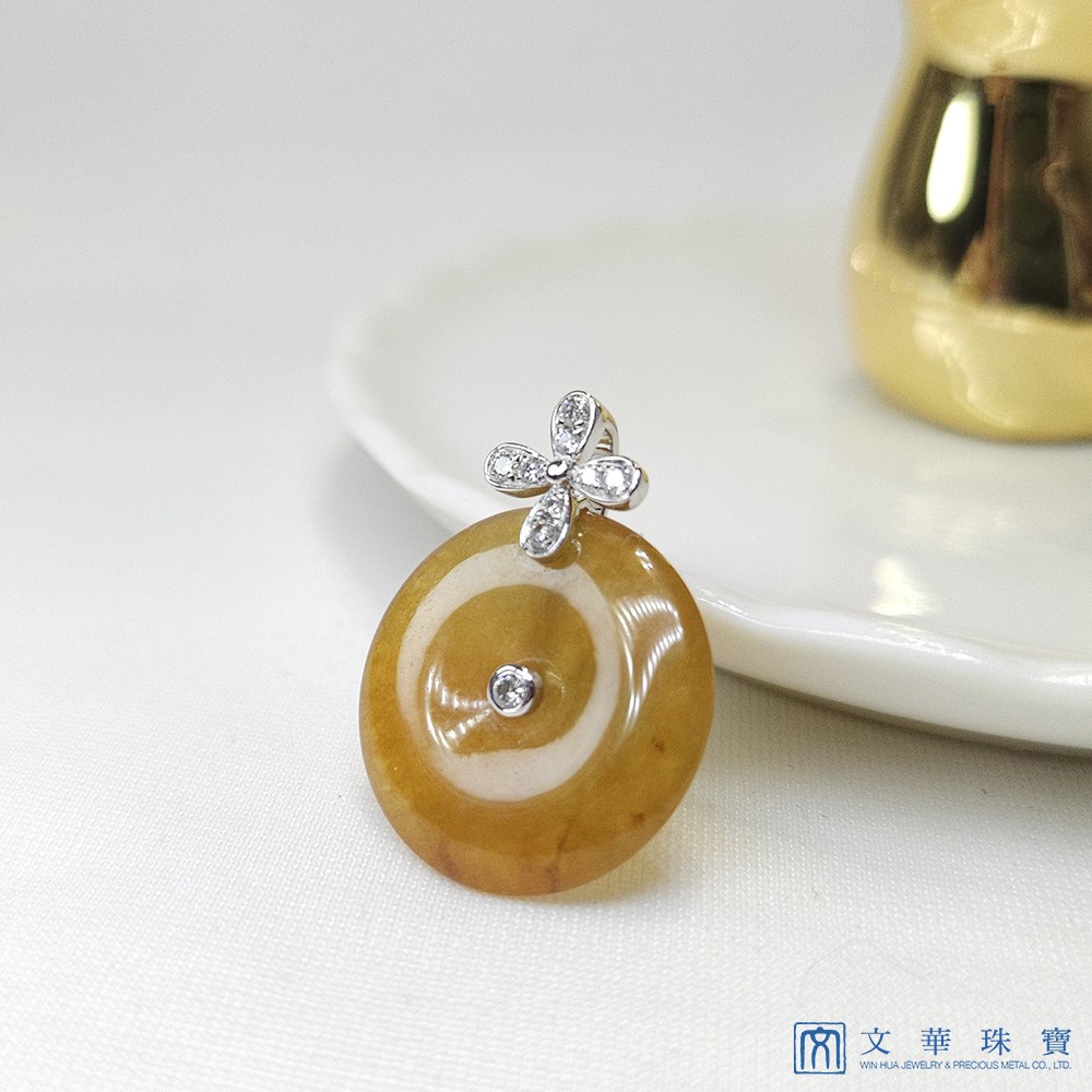 冰種黃翡平安扣花花鑽墜