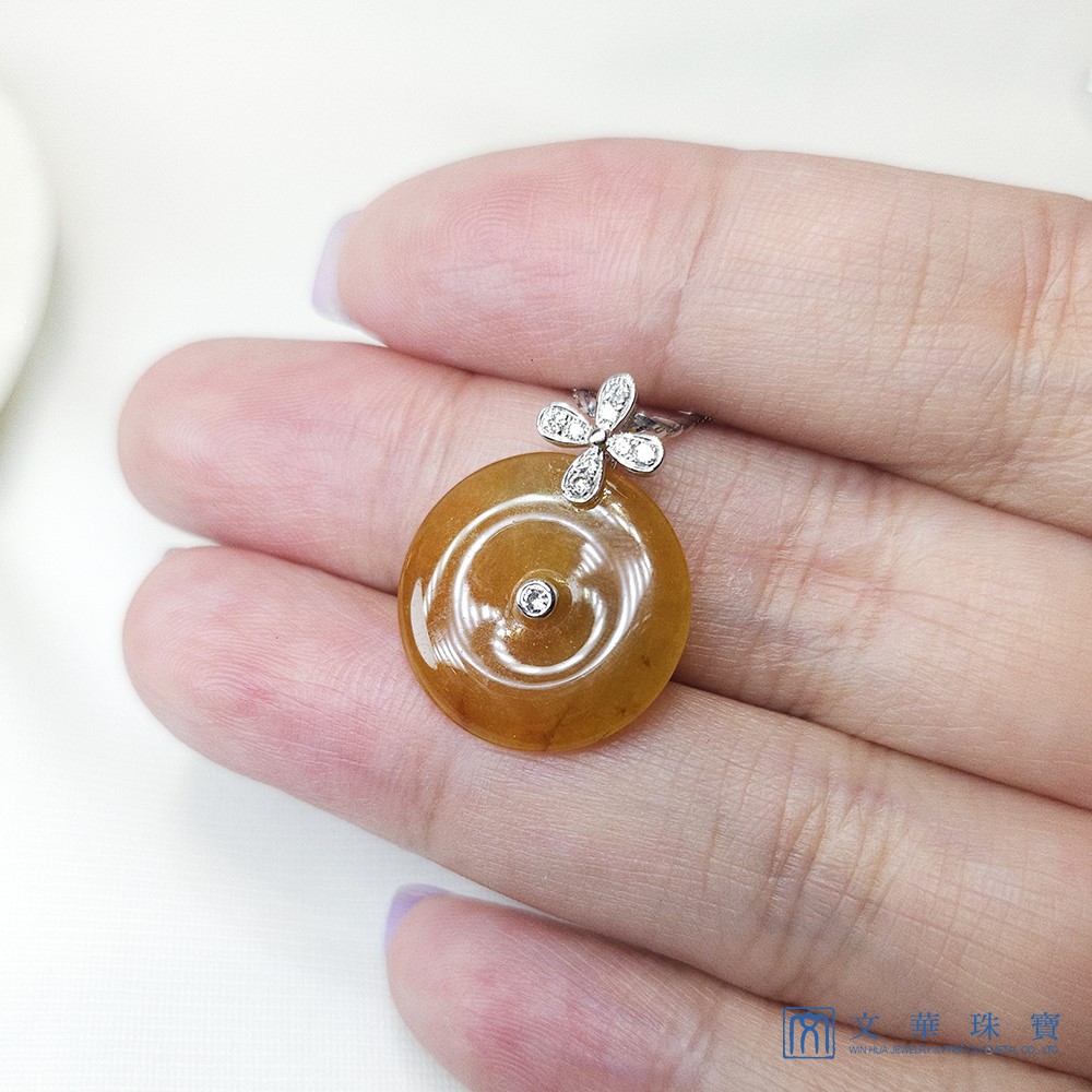 冰種黃翡平安扣花花鑽墜