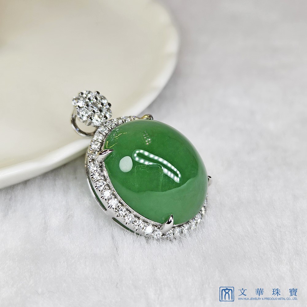 翡翠冰種滿綠大蛋面玉墜