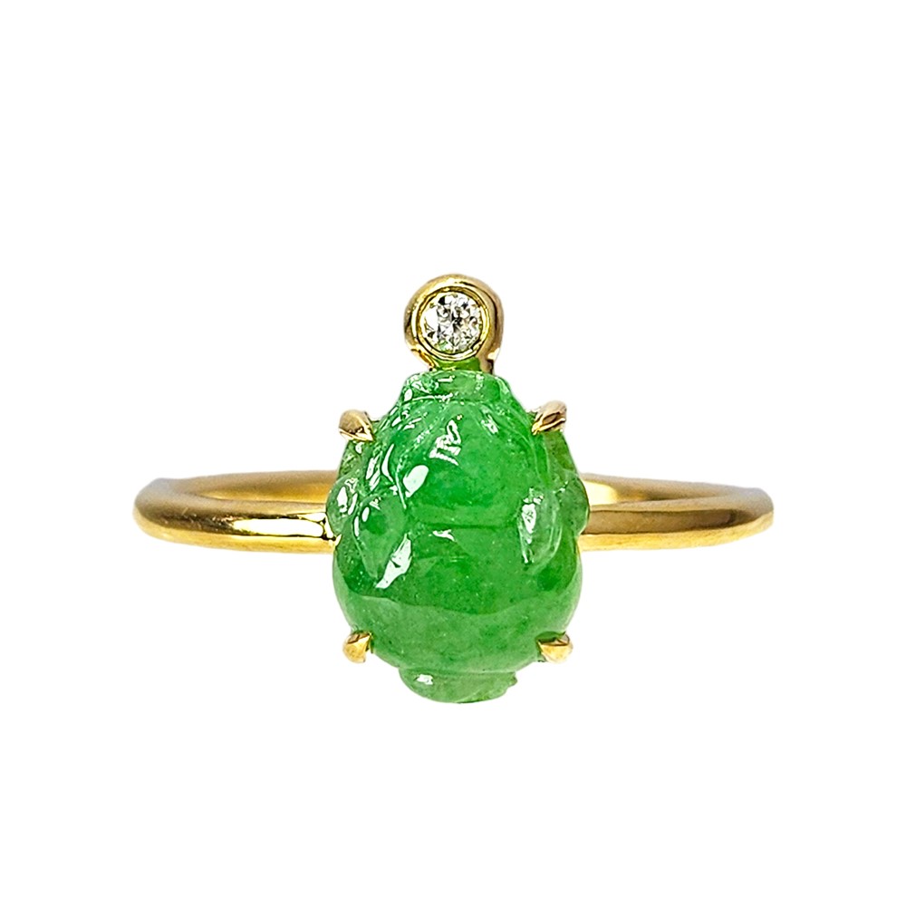 翡翠玉蟾黃K戒指 國際圍9號