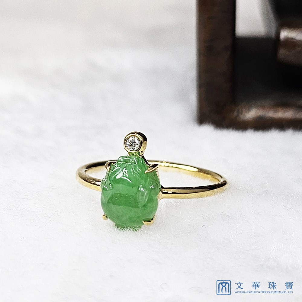 翡翠玉蟾黃K戒指 國際圍9號