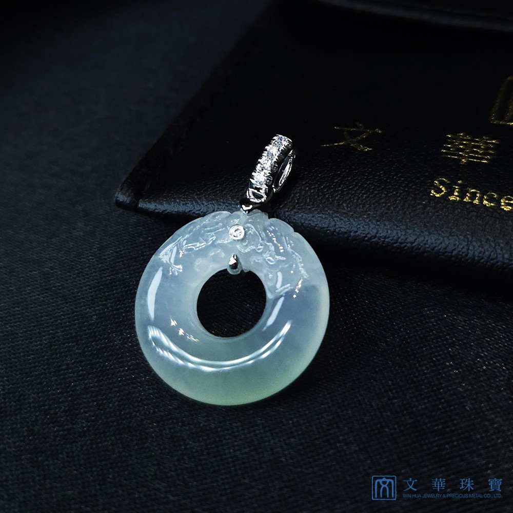 高冰雙龍玉扣鑽墜