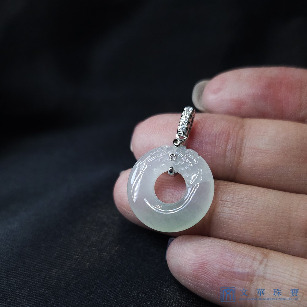 高冰雙龍玉扣鑽墜