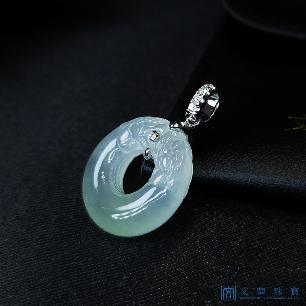 高冰雙龍玉扣鑽墜