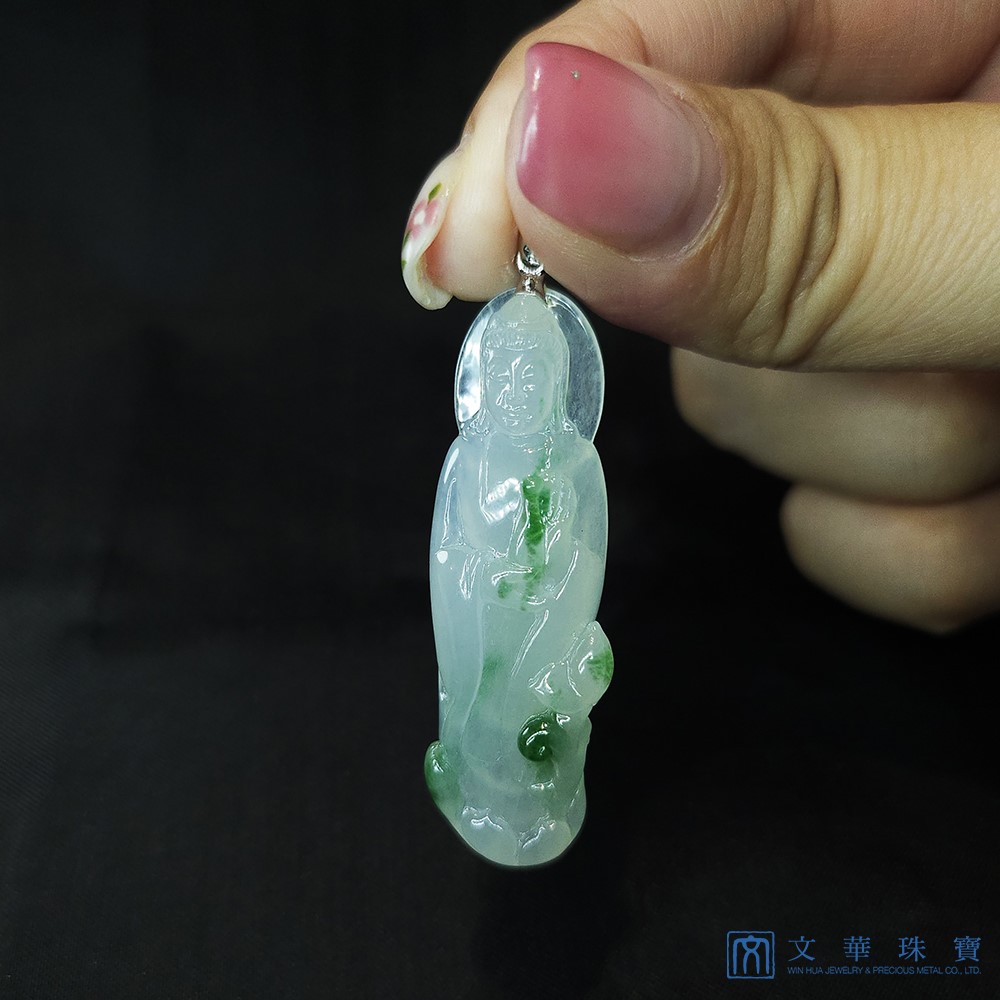 冰種飄綠觀音玉墜