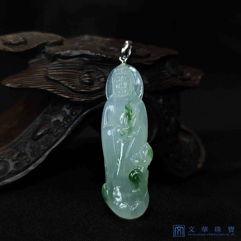 冰種飄綠觀音玉墜